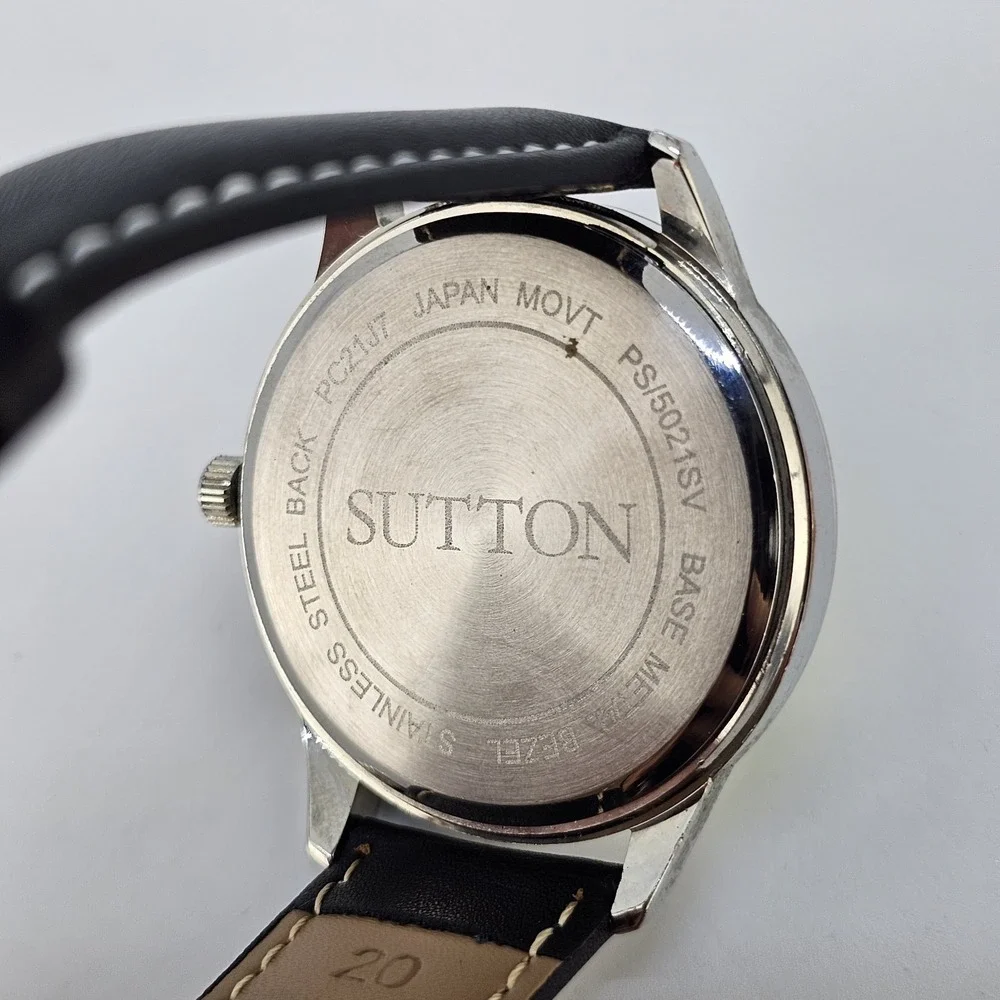 Sutton Field Men's Watch 41MM Yellow Dial NEW Black Leather Bands NEW Battery